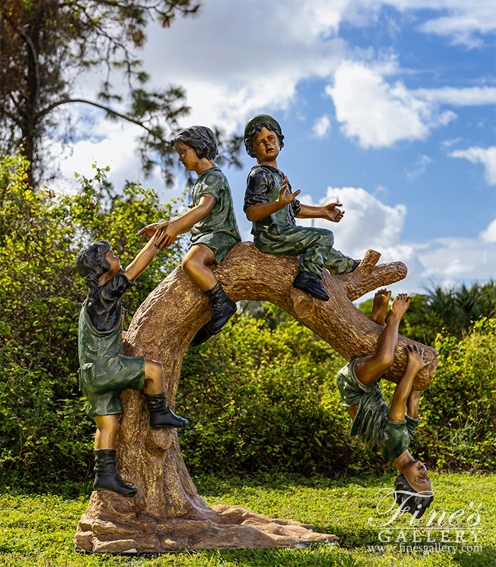 Bronze Statues  - Bronze Kids On Log Statue - BS-1535